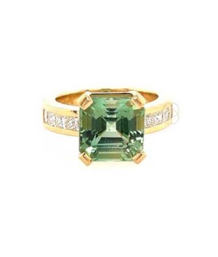 18K Ring met Groene Toermalijn en Briljant
